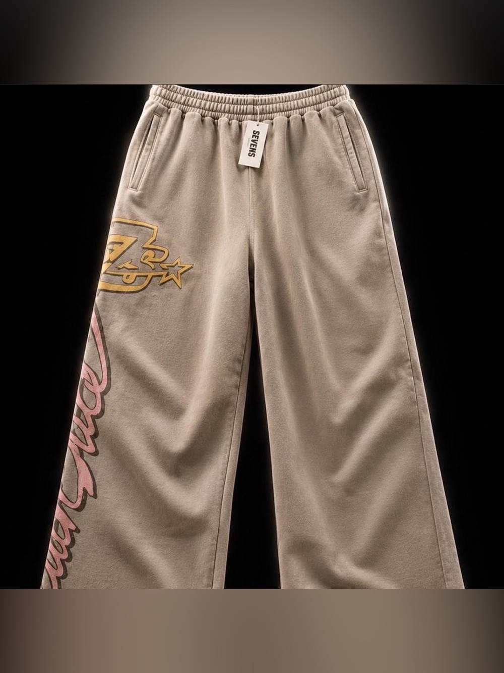 Seven7 ‘Beachside’ Beige Graphic Wide-Leg Sweat Pants - Size XL - NWT